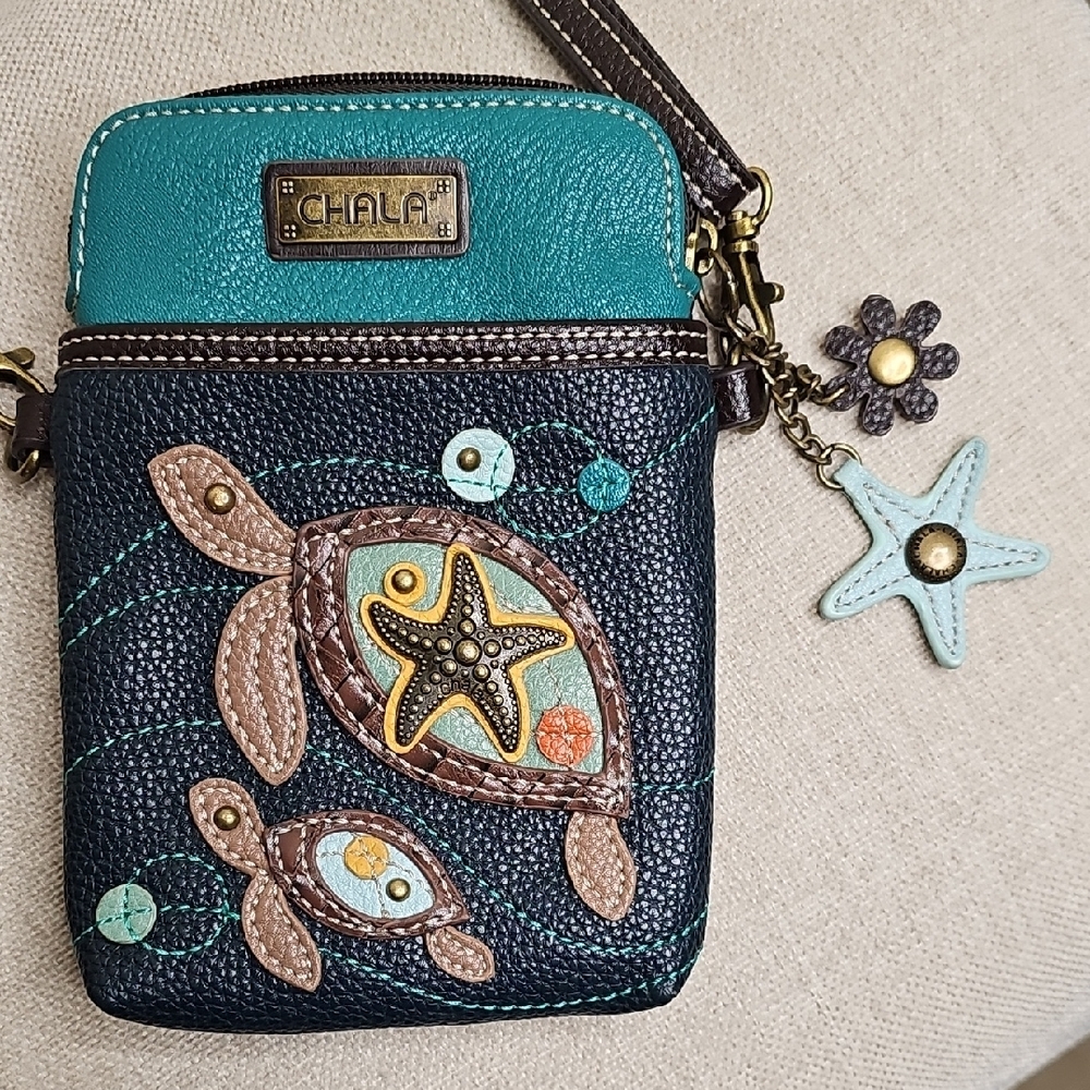 Chala Swimming Turtles with Starfish Crossbody Vegan Leather Bag - Picture 1 of 13